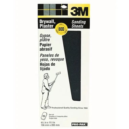 3M 4-3/16"x11-1/4" Drywall Adhesives Drywall Sanding Sheet 80D-Gr, PK 25 99433